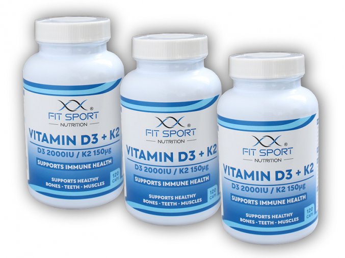 FitSport Nutrition 3x Vitamin D3 + K2 120 caps  + šťavnatá tyčinka ZDARMA