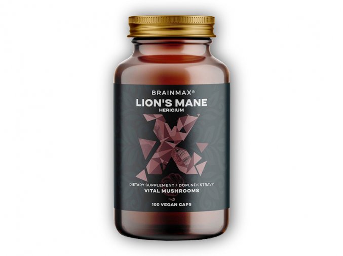 BrainMax Lion\'s Mane (Hericium) extrakt 500mg 100 rostlinných kapslí  + šťavnatá tyčinka ZDARMA