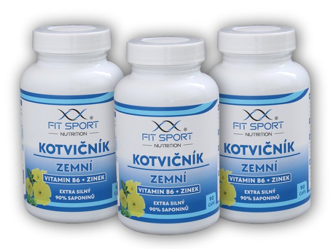FitSport Nutrition 3x Kotvičník zemní 90% + Vitamin B6 + Zinek 90 kapslí  + šťavnatá tyčinka ZDARMA