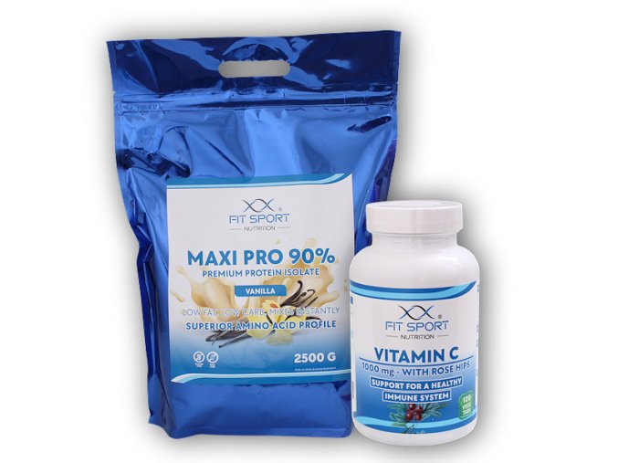 FitSport Nutrition Maxi Pro 90% 2500g + Vitamin C 1000mg with Rose Hips 120 tablet (Varianta čokoláda)