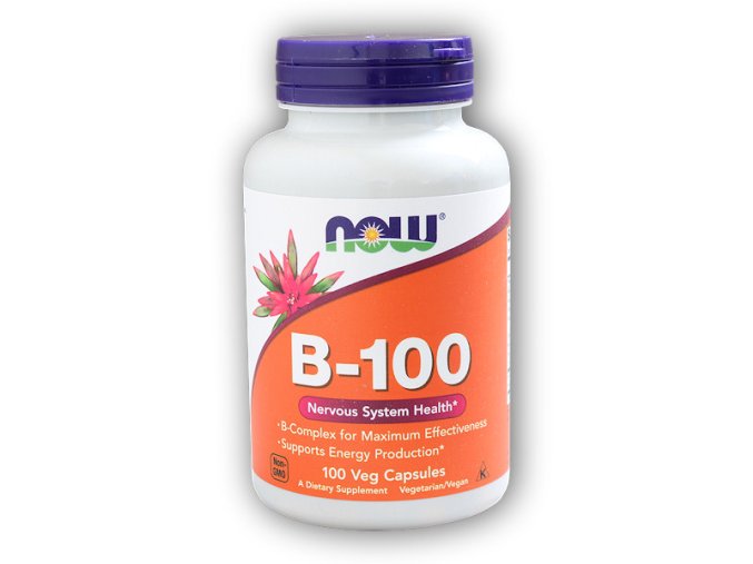 NOW Foods Vitamin B-100 Complex 100 rostlinných kapslí  + šťavnatá tyčinka ZDARMA