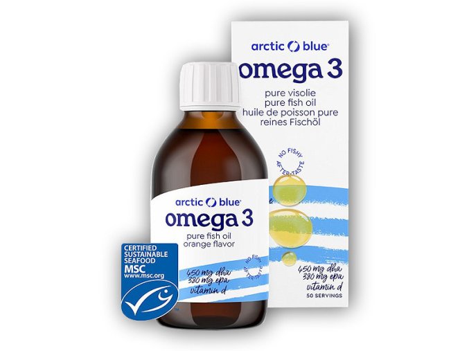 Arctic blue Omega 3 250ml (450mg DHA, 380mg EPA & Vitamin D 400IU)  + šťavnatá tyčinka ZDARMA