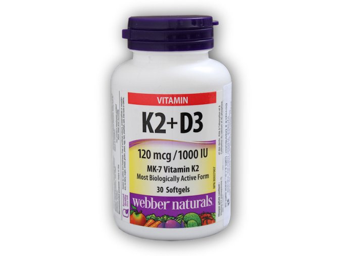 Webber Naturals K2 + D3 120 mcg/1000 IU 30 kapslí