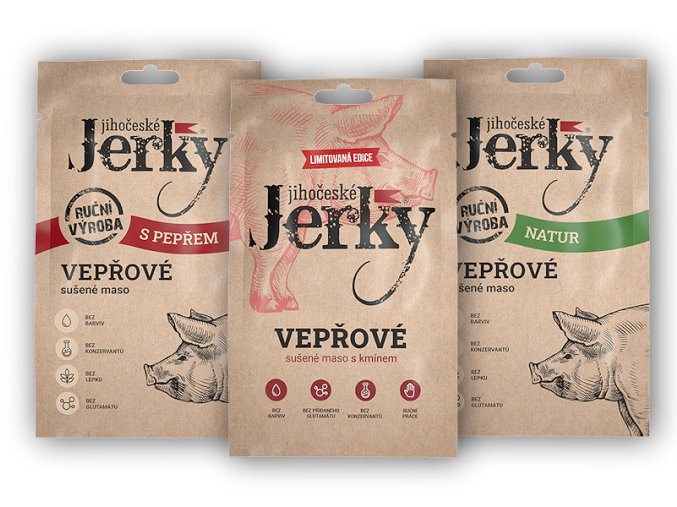 Jihočeské Jerky Jihočeské jerky vepřové 20g (Varianta s pepřem)