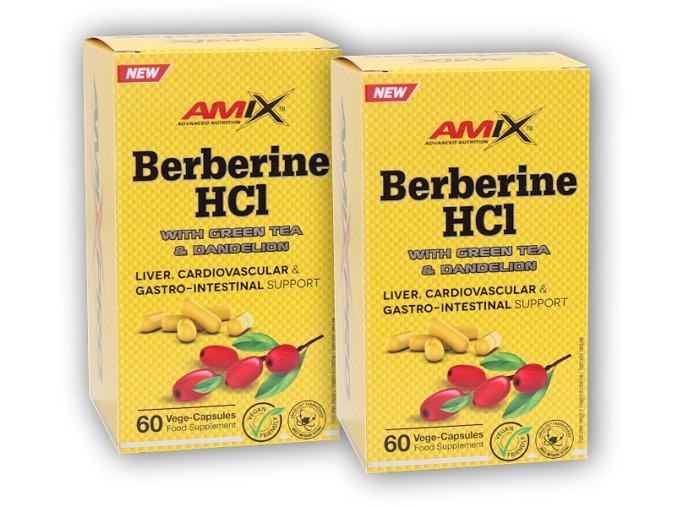 Amix Pro Series 2x Berberine HCl + GreenTea & Dandelion 60 kapslí  + šťavnatá tyčinka ZDARMA