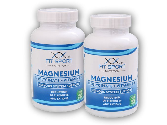 FitSport Nutrition 2x Magnesium Bisglycinate + Vitamin B6 120 vege caps  + šťavnatá tyčinka ZDARMA