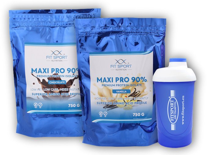 FitSport Nutrition 2x Maxi Pro 90% 750g + šejkr Fitsport (Varianta banán)