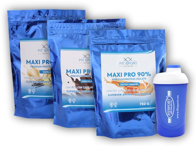 FitSport Nutrition 3x Maxi Pro 90% 750g + šejkr Fitsport (Varianta banán)