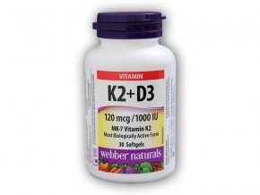 Webber Naturals K2 + D3 120 mcg/1000 IU 30 kapslí