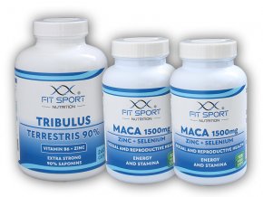 FitSport Nutrition Tribulus Terrestris 90% + Vitamin B6 + Zinc 240cps + 2x Maca 1500mg 120cps  + šťavnatá tyčinka ZDARMA