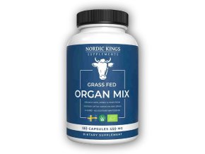 Nordic Kings Hovězí mix orgánů v BIO Grass-fed kvalitě 180 kapslí  + šťavnatá tyčinka ZDARMA