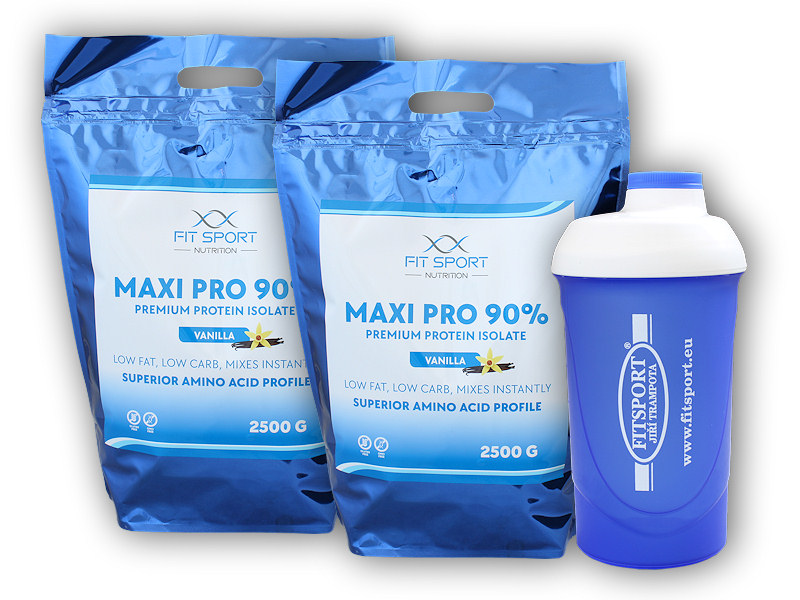 FitSport Nutrition 2x Maxi Pro 90% 2500g + šejkr Fitsport + šťavnatá tyčinka ZDARMA Varianta: banán + DÁREK ZDARMA