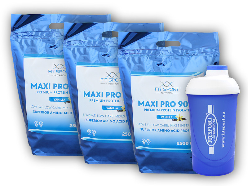 FitSport Nutrition 3x Maxi Pro 90% 2500g + šejkr Fitsport + šťavnatá tyčinka ZDARMA Varianta: vanilka + DÁREK ZDARMA