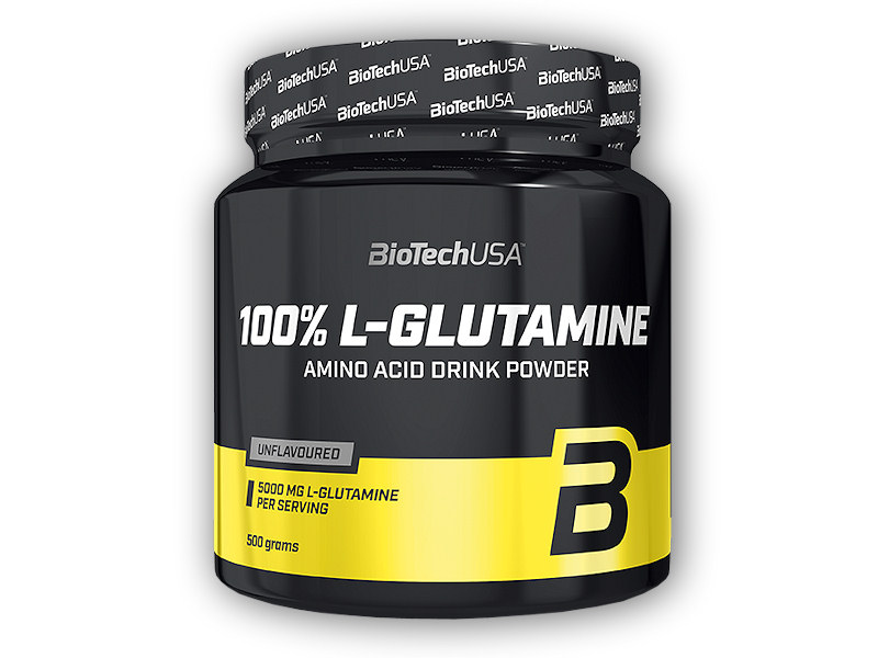 BioTech USA 100% L-glutamine 500g + šťavnatá tyčinka ZDARMA + DÁREK ZDARMA