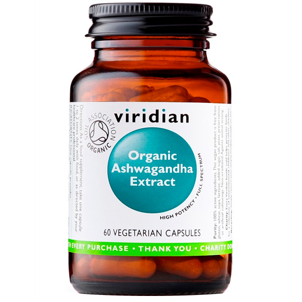 Viridian Ashwagandha Extract Organic - BIO 60 kapslí + šťavnatá tyčinka ZDARMA + DÁREK ZDARMA