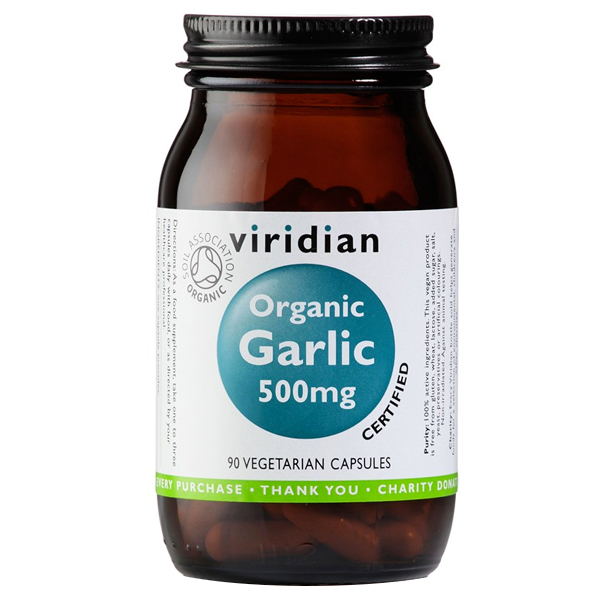 Viridian Garlic 500mg Organic - BIO 90 kapslí + šťavnatá tyčinka ZDARMA + DÁREK ZDARMA