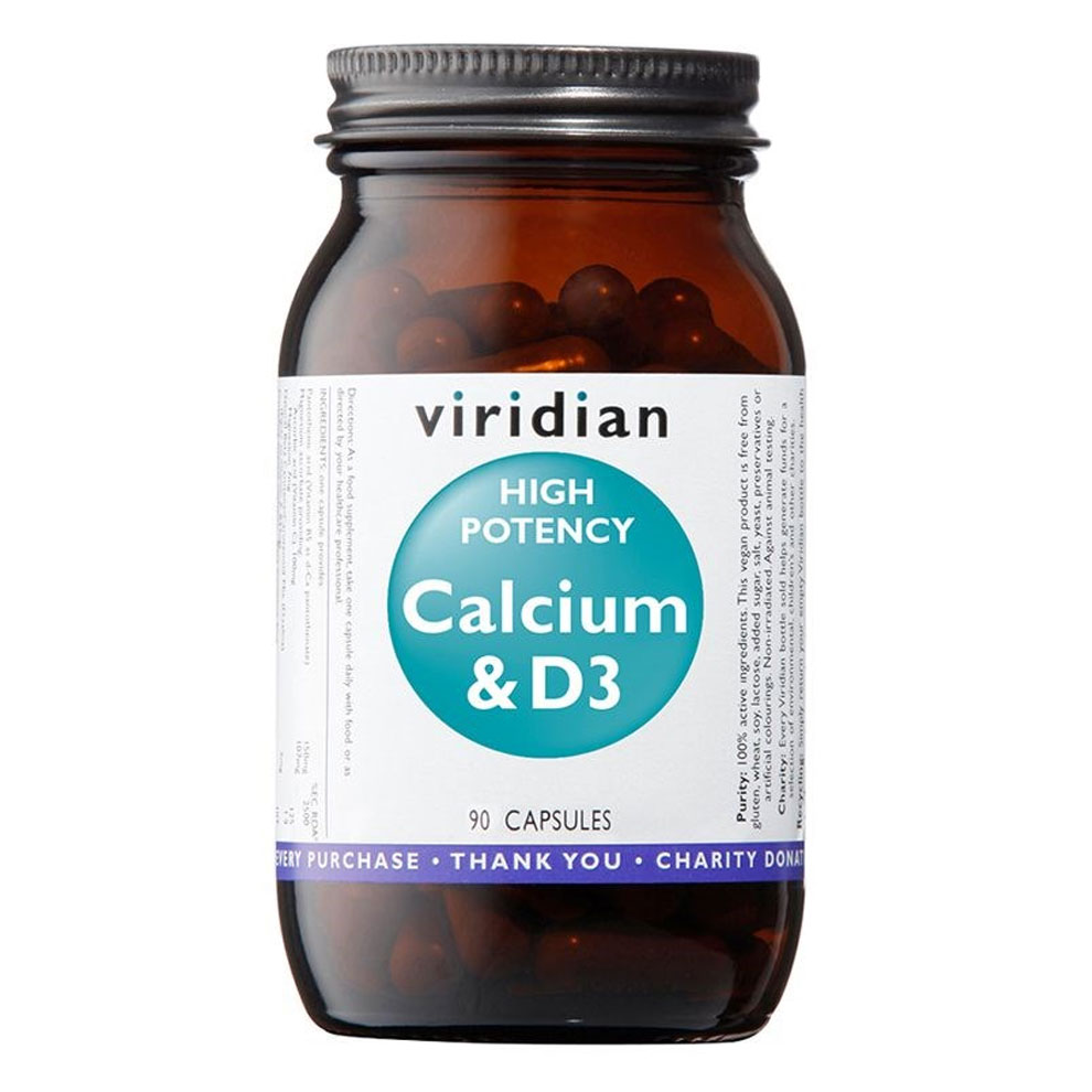 Viridian High Potency Calcium,D3 90cps + šťavnatá tyčinka ZDARMA + DÁREK ZDARMA