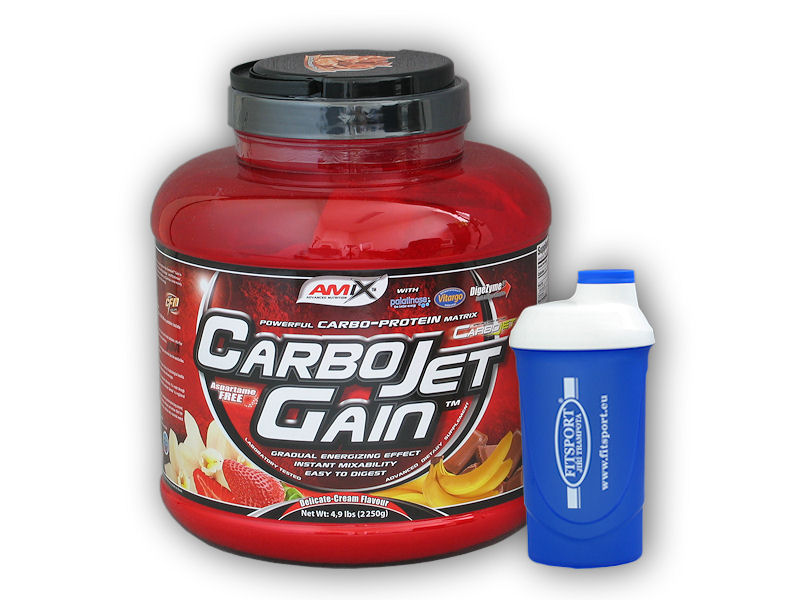 Fitsport CarboJet Gain 2250g + šejkr + šťavnatá tyčinka ZDARMA Varianta: vanilla + DÁREK ZDARMA