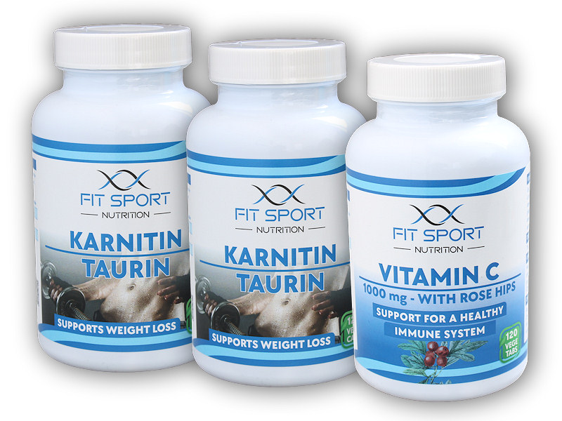 FitSport Nutrition 2x Karnitin Taurin 120cp + Vit C 120 cps + šťavnatá tyčinka ZDARMA + DÁREK ZDARMA