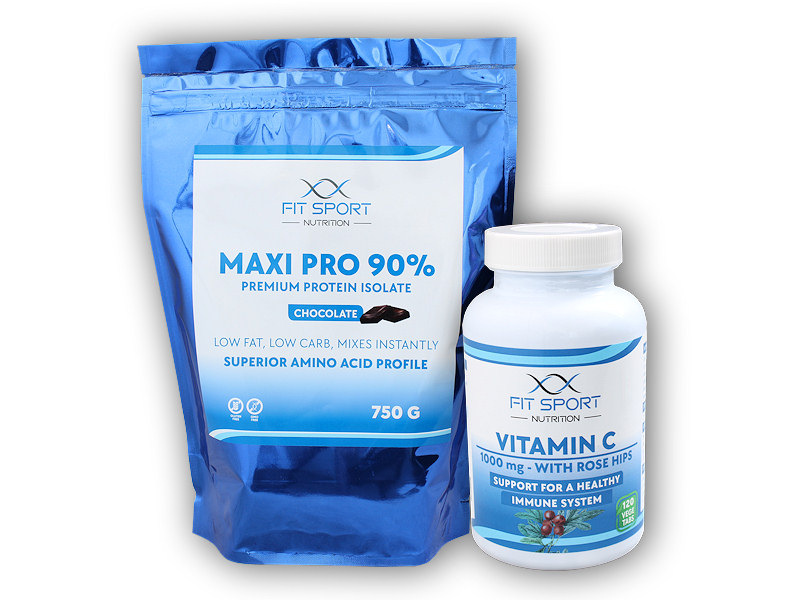 FitSport Nutrition Maxi Pro 90% 750g + Vitamin C 1000mg with Rose Hips 120 tablet Varianta: slaný karamel + DÁREK ZDARMA
