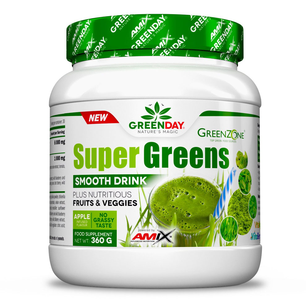 Amix GreenDay Super Greens Smooth Drink 360g + šťavnatá tyčinka ZDARMA Varianta: green apple + DÁREK ZDARMA