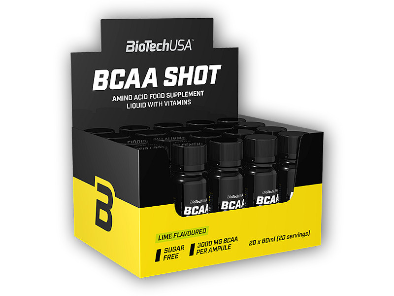 BioTech USA BCAA Shot 20 x 60ml + šťavnatá tyčinka ZDARMA Varianta: limetka + DÁREK ZDARMA