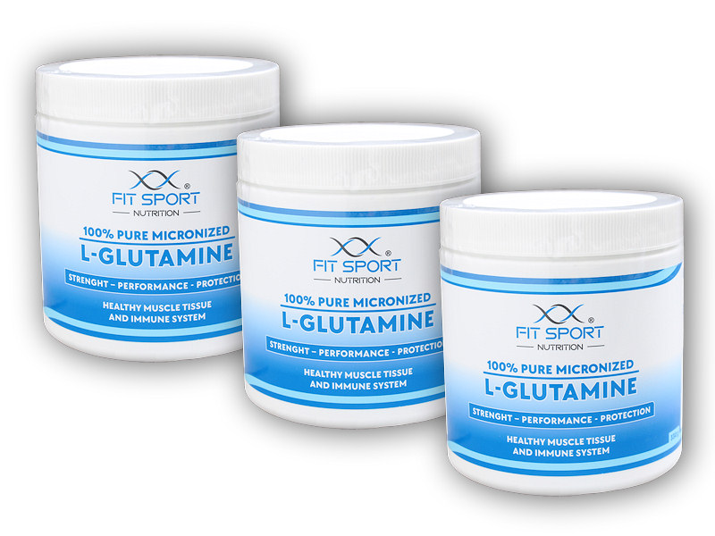 FitSport Nutrition 3x 100% Pure Micronized L-Glutamine 330g + šťavnatá tyčinka ZDARMA + DÁREK ZDARMA