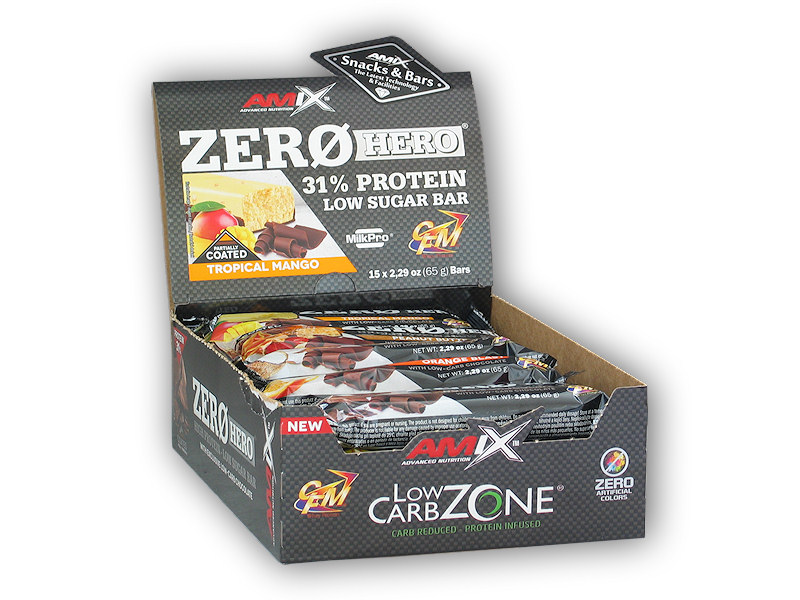 Amix 15x Zero Hero High Protein Low Sugar Bar 65g + šťavnatá tyčinka ZDARMA Varianta: double chocolate + DÁREK ZDARMA