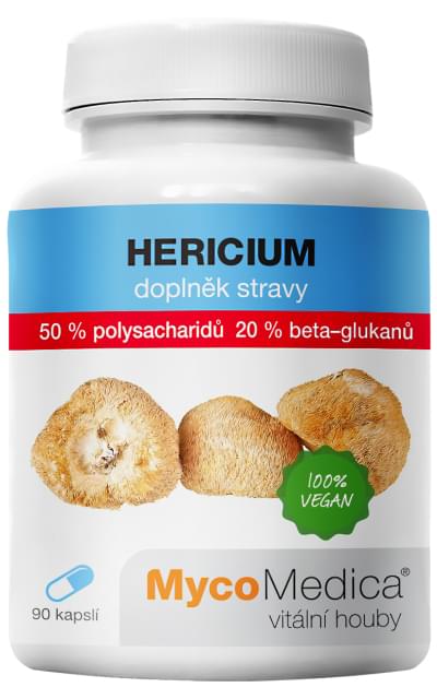 MycoMedica Hericium 50 % 90 kapslí + šťavnatá tyčinka ZDARMA + DÁREK ZDARMA
