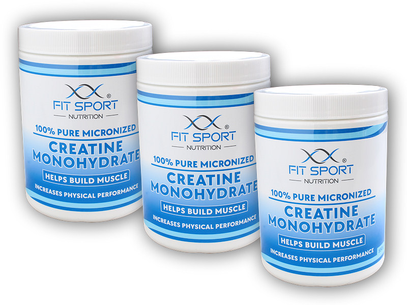 FitSport Nutrition 3x 100% Pure Micronized Creatine Monohydrate 550g + šťavnatá tyčinka ZDARMA + DÁREK ZDARMA