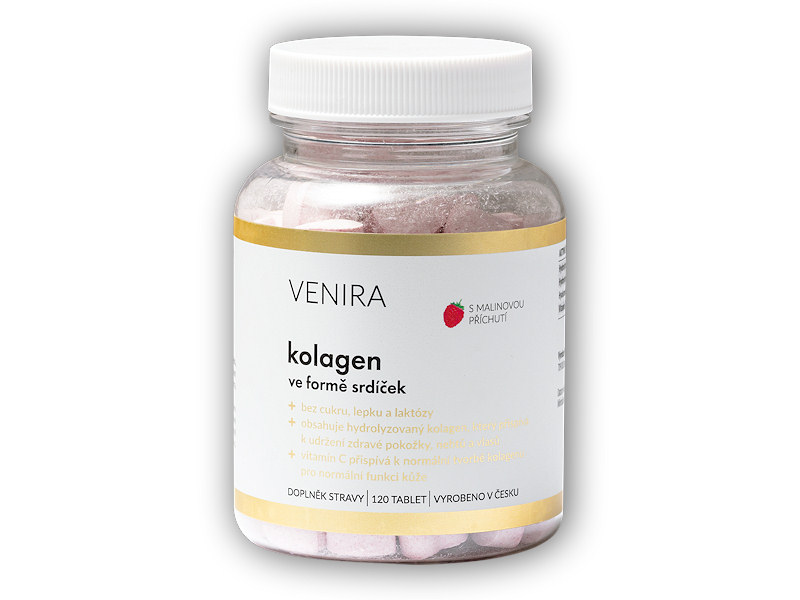 Venira Kolagen ve formě srdíček malina 120 tablet + DÁREK ZDARMA