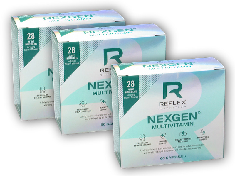 Reflex Nutrition 2x Nexgen 60 kapslí + 1x ZDARMA + šťavnatá tyčinka ZDARMA + DÁREK ZDARMA
