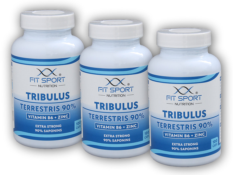 FitSport Nutrition 3x Tribulus Terrestris 90% + Vitamin B6 + Zinc 100 caps + šťavnatá tyčinka ZDARMA + DÁREK ZDARMA