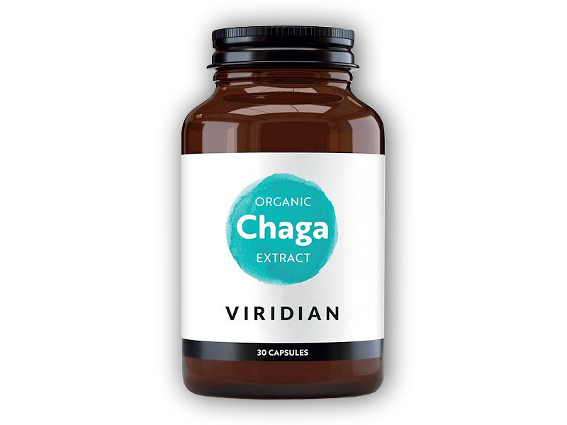 Viridian Chaga Extract 30 kapslí Organic + šťavnatá tyčinka ZDARMA + DÁREK ZDARMA