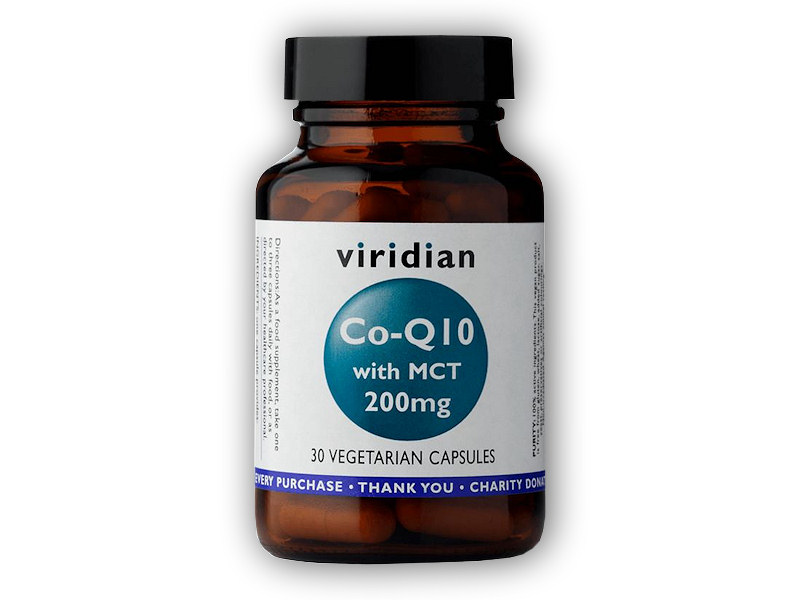 Viridian Co-enzym Q10 with MCT 200mg 30 kapslí + šťavnatá tyčinka ZDARMA + DÁREK ZDARMA