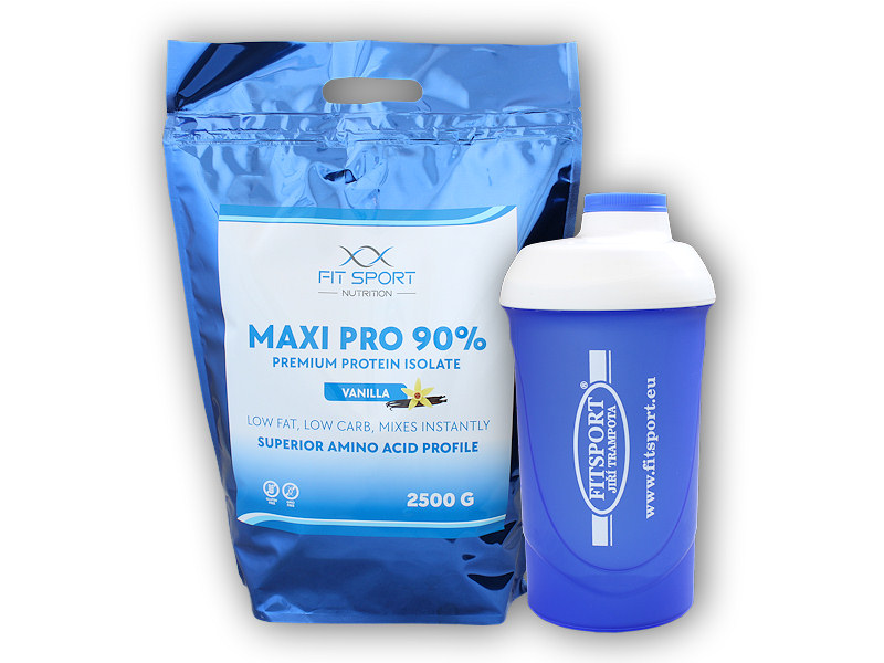 FitSport Nutrition Maxi Pro 90% 2500g + šejkr Fitsport + šťavnatá tyčinka ZDARMA Varianta: slaný karamel + DÁREK ZDARMA
