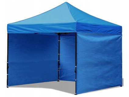 Nožnicový party stan,3x3m,modrá farba, silný a odolný stan krotí Vás ochráni pred nadmerným slnkom a dažďom. Má 3 steny, vďaka ktorým sa nebojí silného vetra