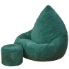 Sedací vak s podnožkou vo velúrovom prevedení, zelená farba, jemný na dotyk, odolný materiál, skvelý doplnok do vašej obývačky alebo detskej izby.