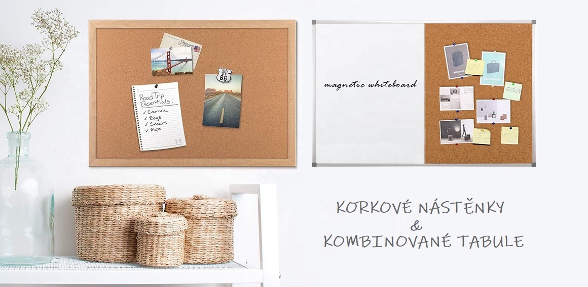 Korkové nástěnky a kombinované tabule