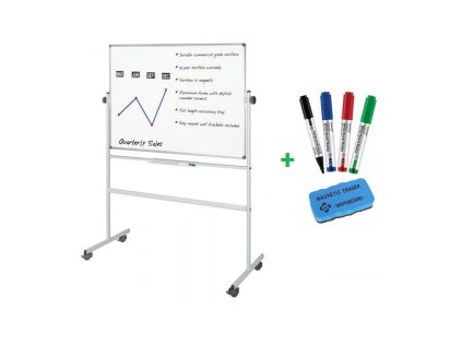 Mobilná obojstranná magnetická tabuľa 120×90 cm + fixky + mazacia hubka
