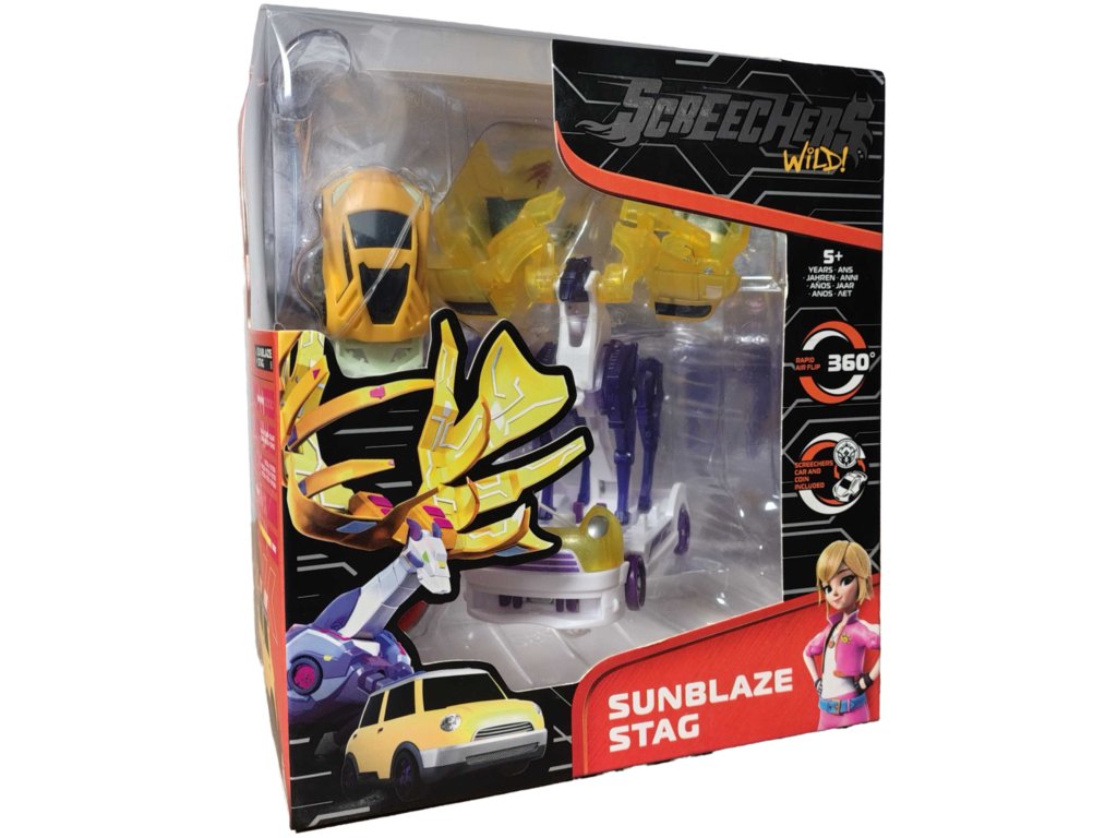 Screechers Wild! Sada Transformující vozidlo Sunblaze Stag Jelen auto + mince