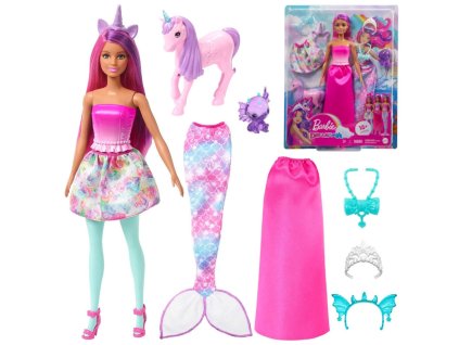 Barbie Dreamtopia Převleky Svět fantazie Mořská panna Jednorožec Panenka + příslušenství HLC28