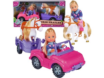 Panenka Simbs Evi Love v džípu s přívěsem pro koně