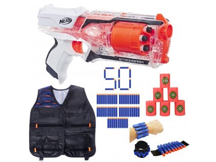 Nerf N-Strike Elite Strongarm Transparent E5753 + vesta + 50 šípů + opasek + terče