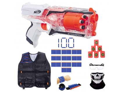 Nerf N-Strike Elite Strongarm Transparent E5753 + vesta + 100 šípů + opasek + terče + šátek + brýle