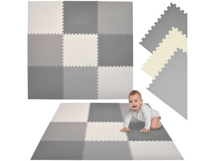 Humbi Velká vzdělávací podložka Tlusté pěnové puzzle 180 x 180 x 1 cm XXL 9 dílků 62 x 62 x 1 cm Barva šedá krémová grafitová krémově šedá