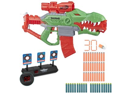 Nerf Dinosquad Rex-Rampage F0807 + elektronický terč 3 cíle + 30 waffle šípů
