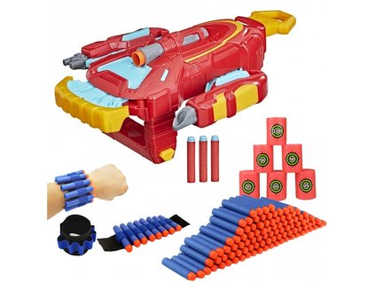 Nerf Avengers Mech Strike Odpalovač rukavice Iron Man F0266 + 50 šípů + terče + náramek