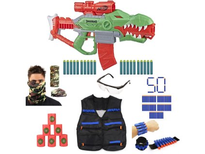 Nerf Dinosquad Rex-Rampage F0807 + terče + páska na ruku + brýle + šátek + 50 waffle šípů