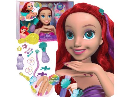 Panenka Velká hlava na česání a úpravu vlasů Deluxe Disney Princezna Ariel Ariel Malá mořská víla + doplňky